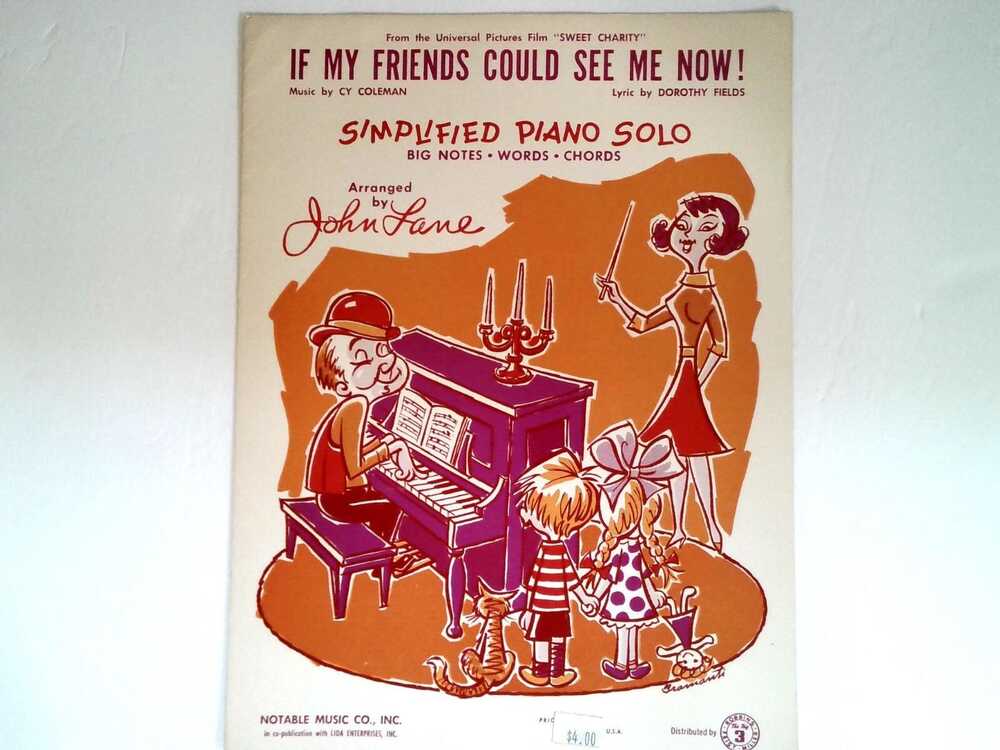 If My Friends Could See Me Now Simplified Piano Solo Sheet Music 1965 John Lane